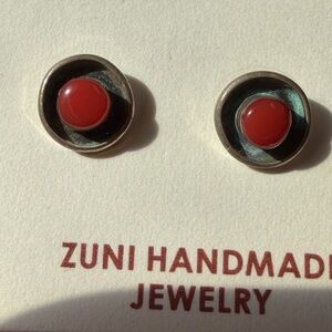 Red Coral Sterling Stud Earrings